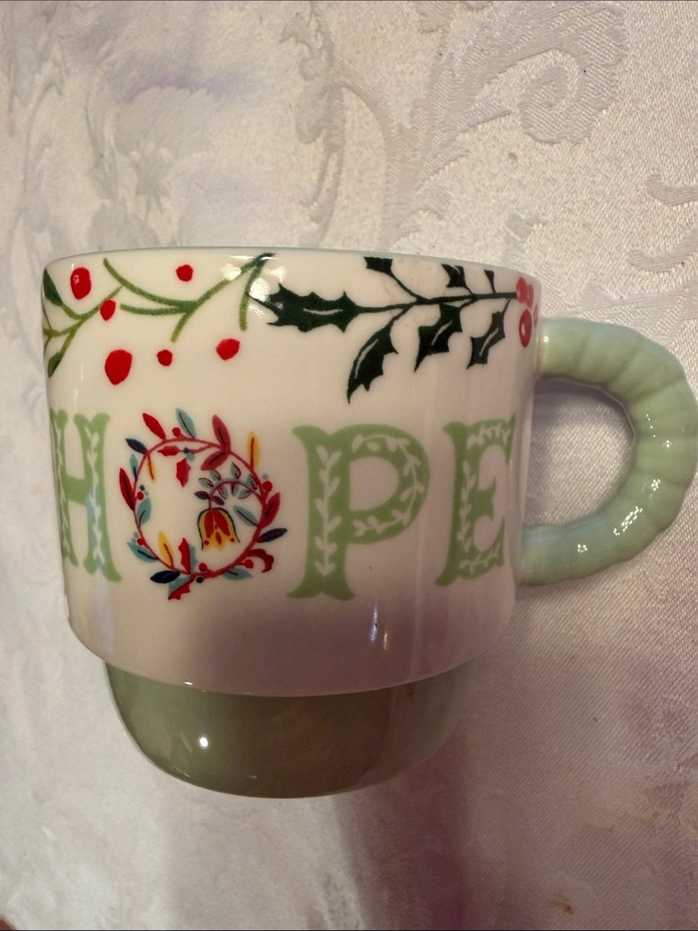 The Pioneer Woman Cream Mug with Sage Green Accent —Hope